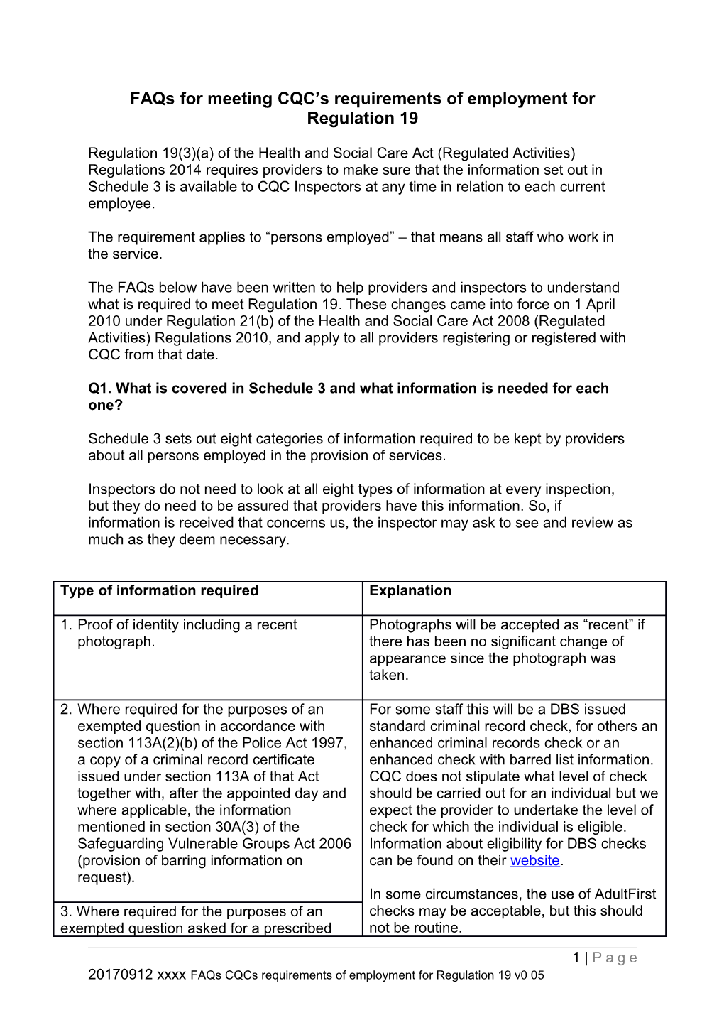 Faqs for Meeting CQC S Requirements of Employment for Regulation 19