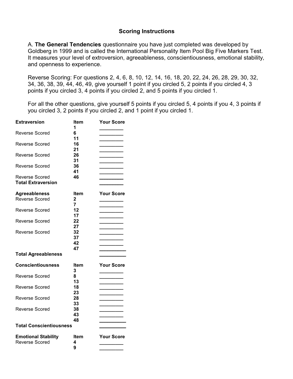 Scoring Instructions