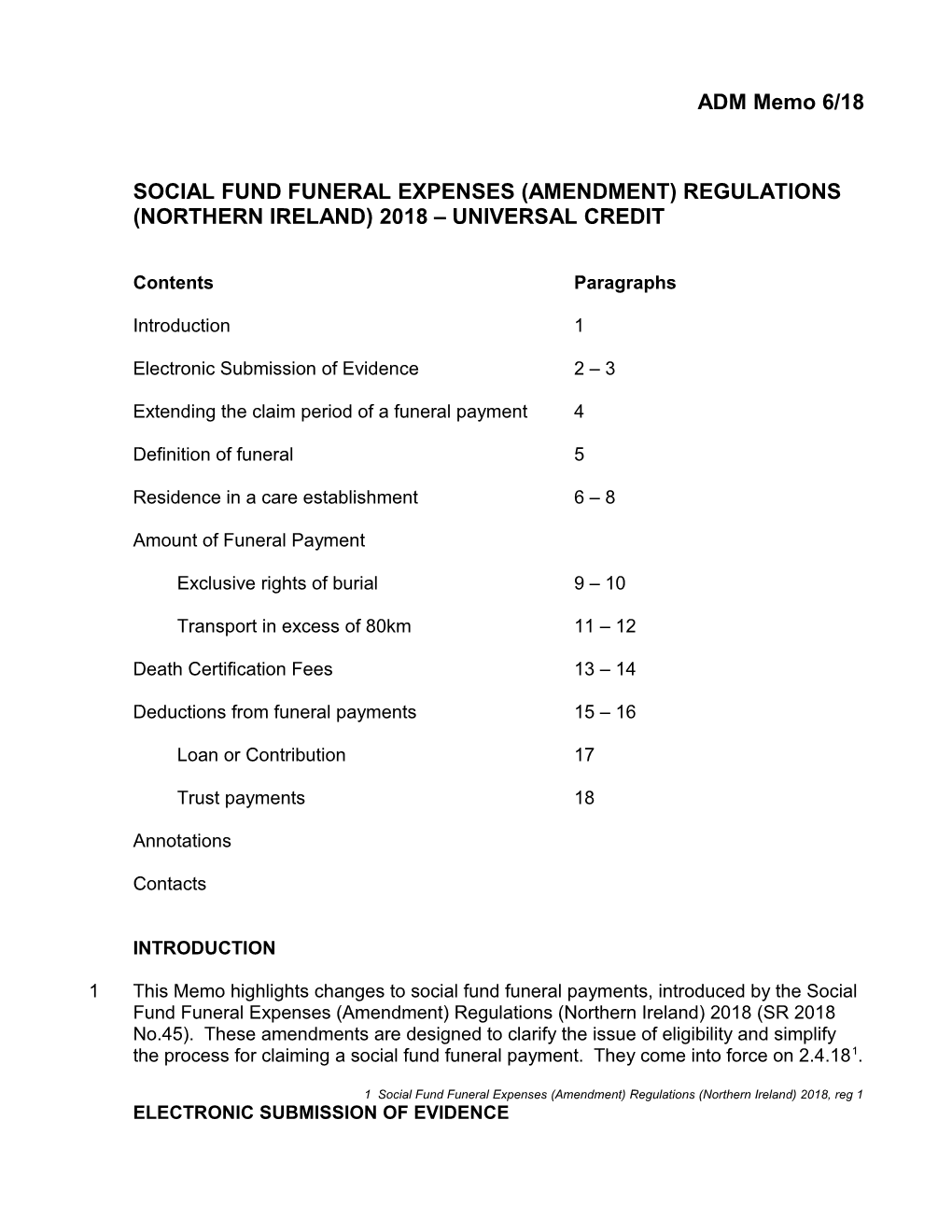 Social Fund Funeral Expenses (Amendment) Regulations (NORTHERN IRELAND) 2018 UNIVERSAL CREDIT