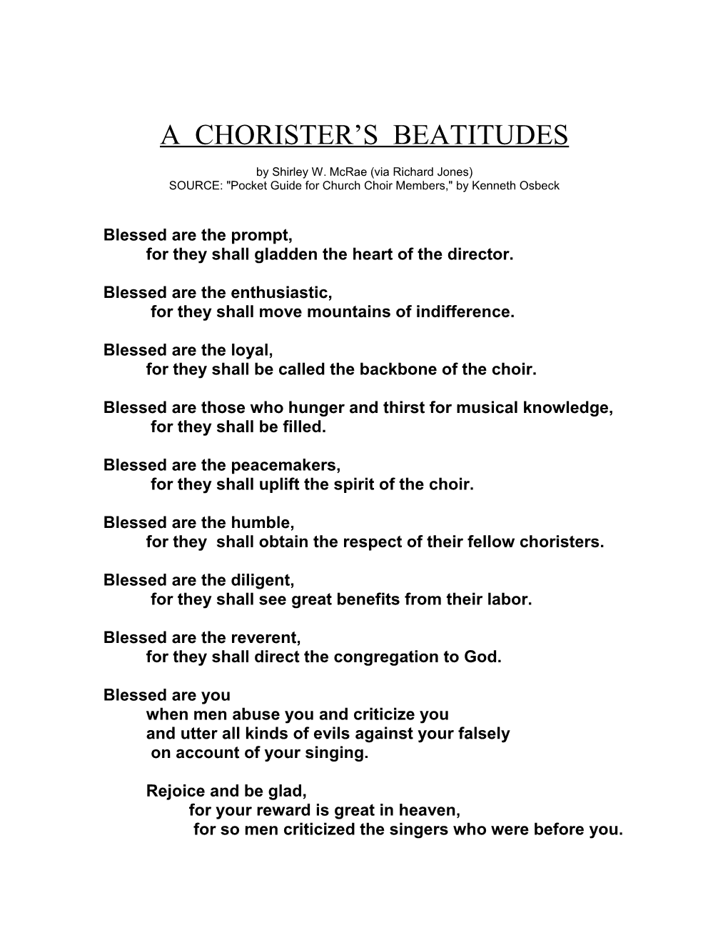 A Chorister S Beatitudes