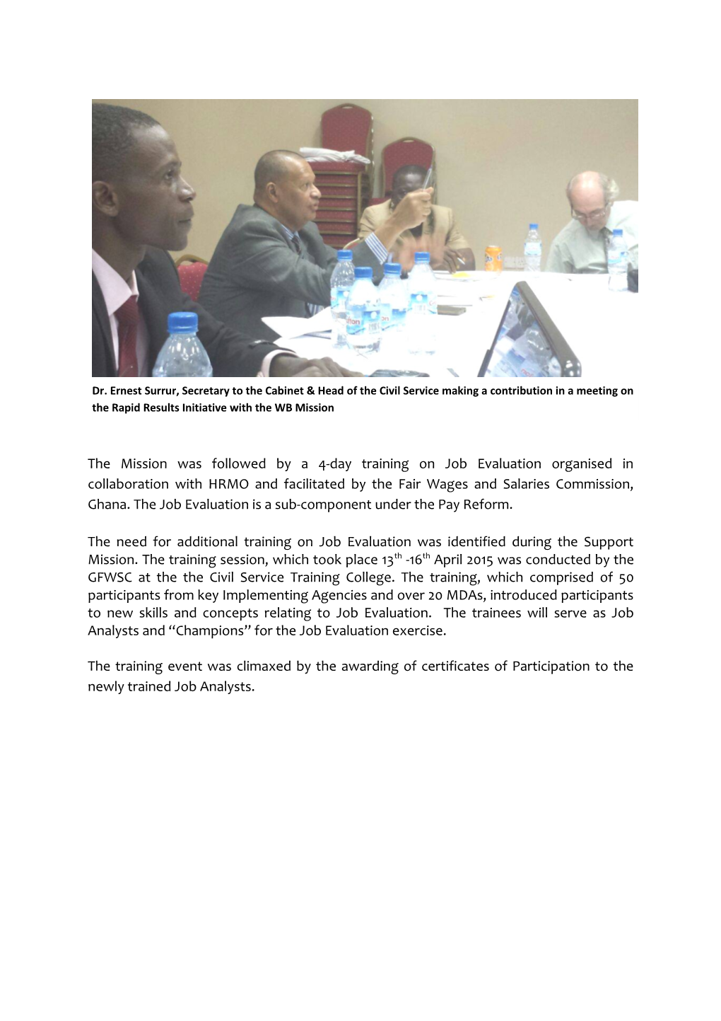Sierra Leone Pay and Performance Project - PSRU Concludes a Week Long World Bank Implementation