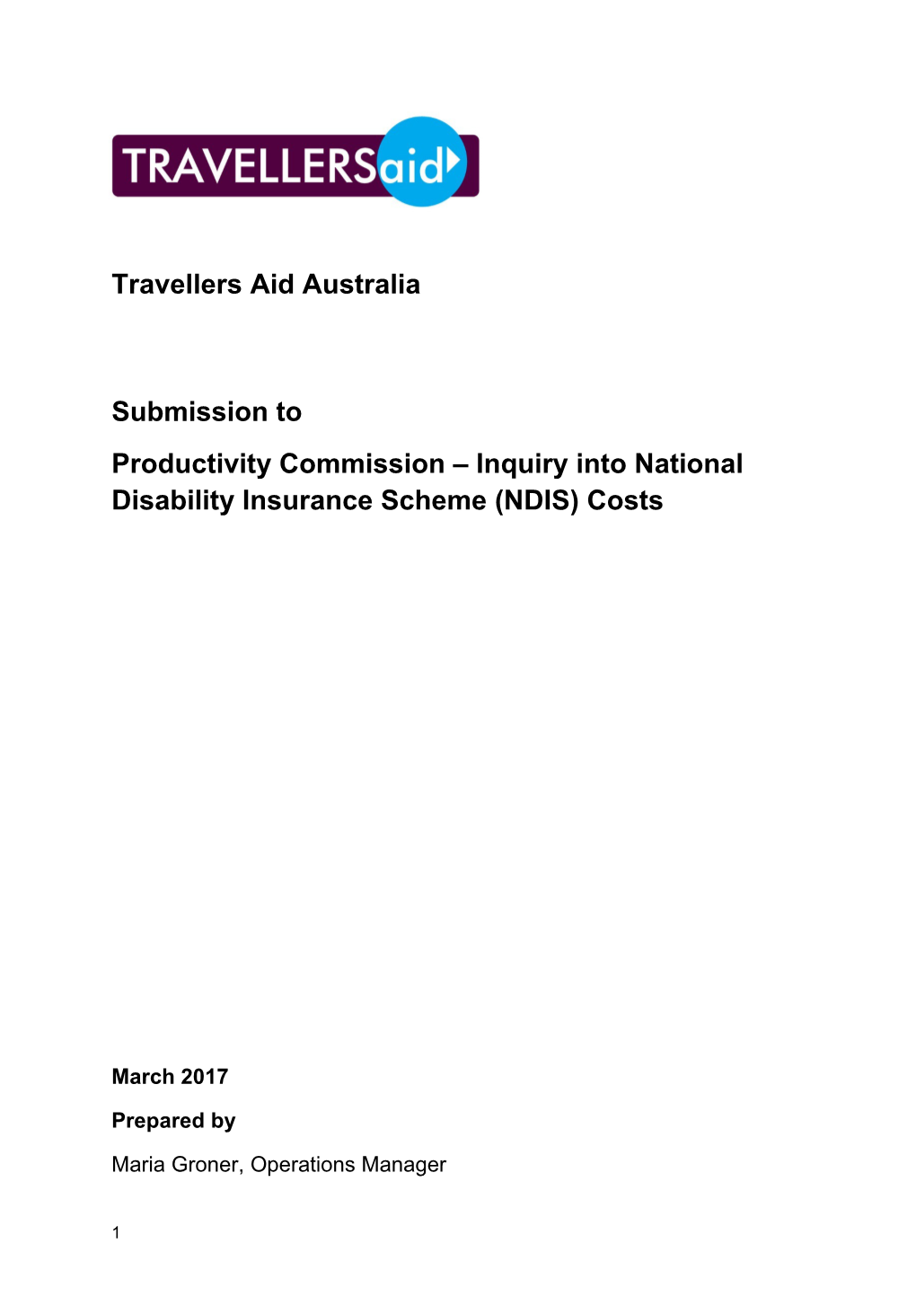 Submission 20 - Travellers Aid Australia (TAA) - National Disability Insurance Scheme (NDIS)