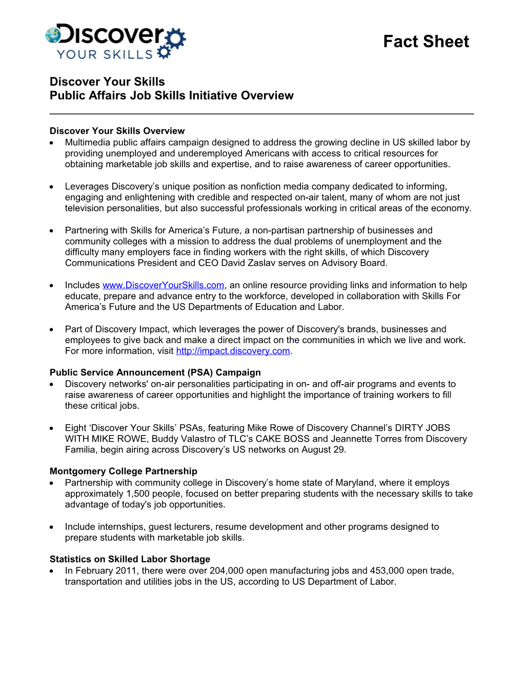 Public Affairs Job Skills Initiative Overview