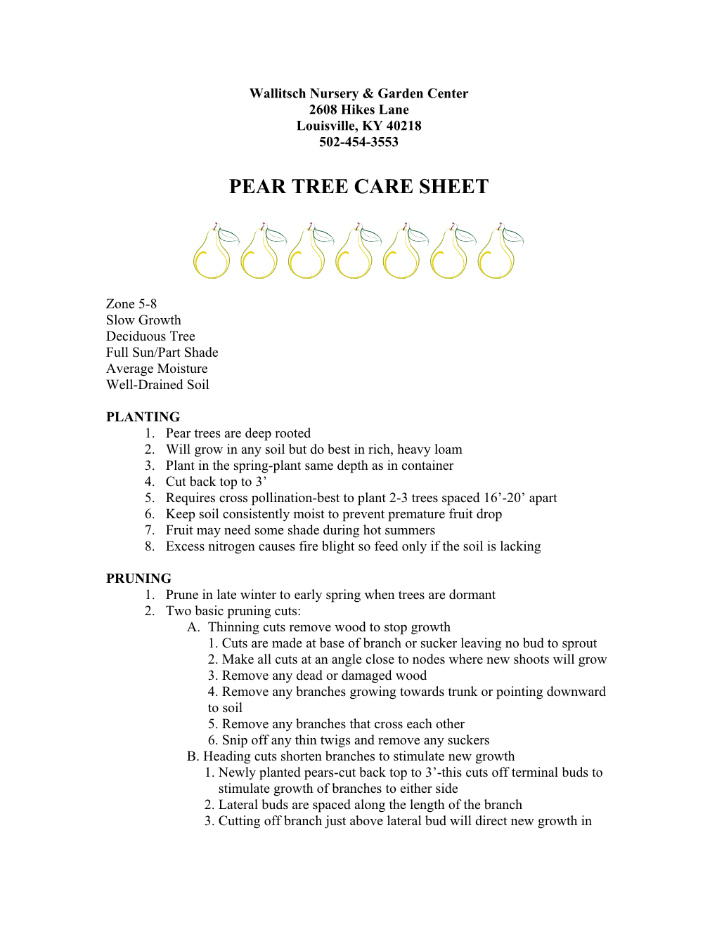 Pear Tree Care Sheet