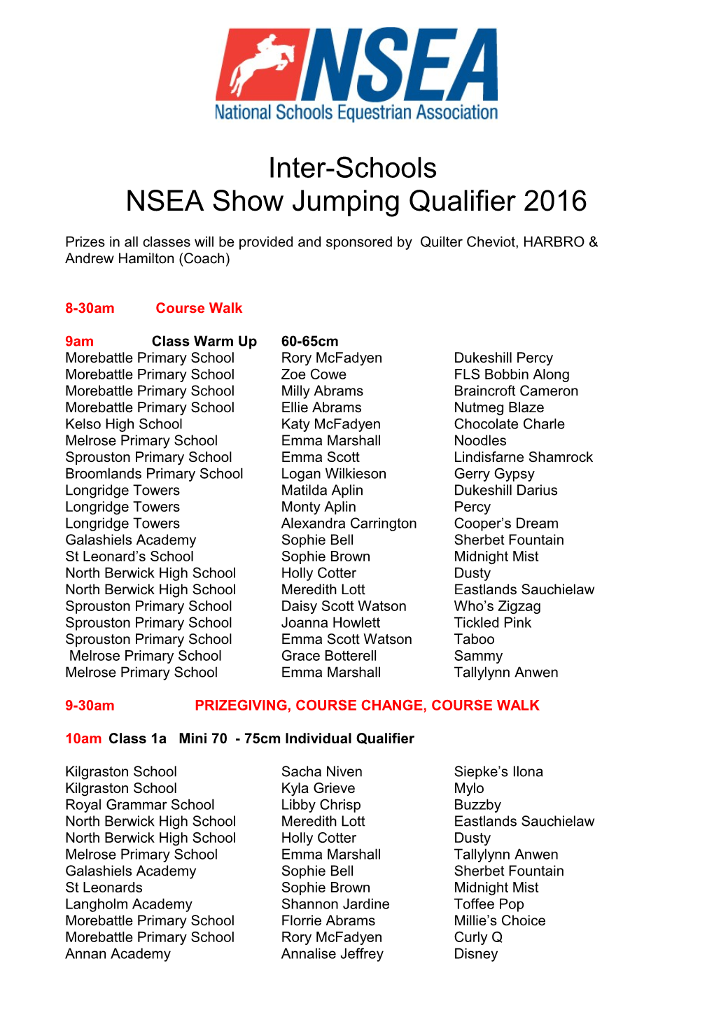 Inter-Schools NSEA Show Jumping Qualifier 2016