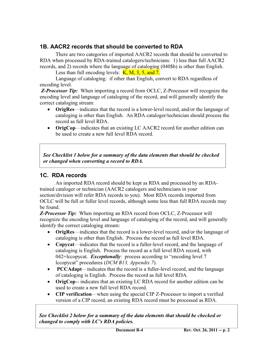 Summary of Steps to Change a Record from AACR2 to RDA