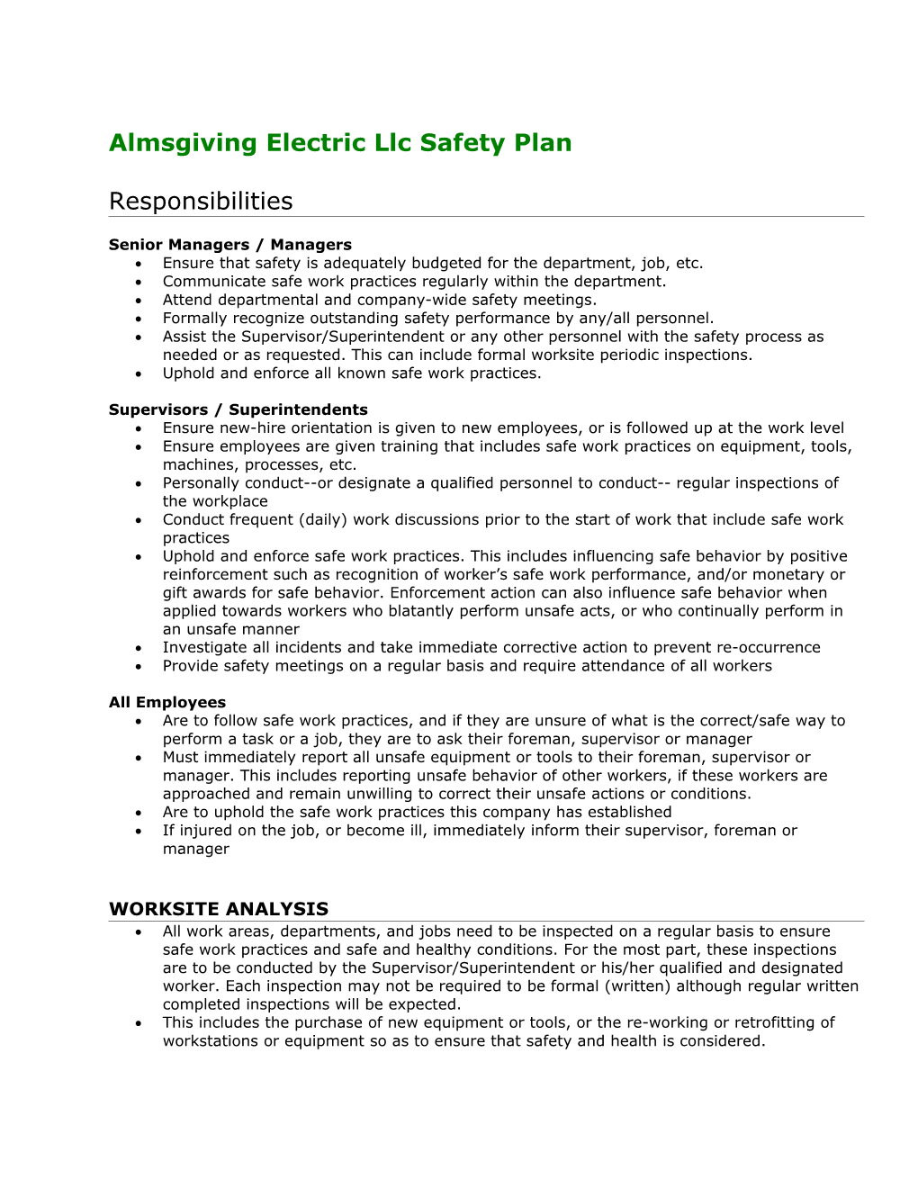 The Safety and Health Policy and Plan