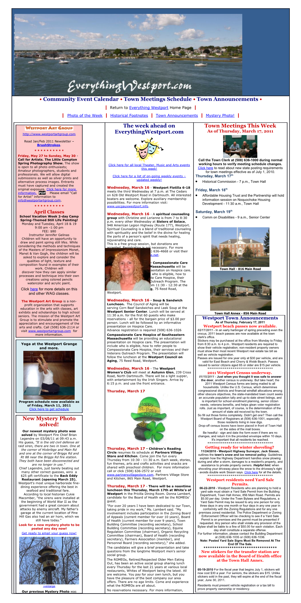 Community Events of Westport - Calendar of Events