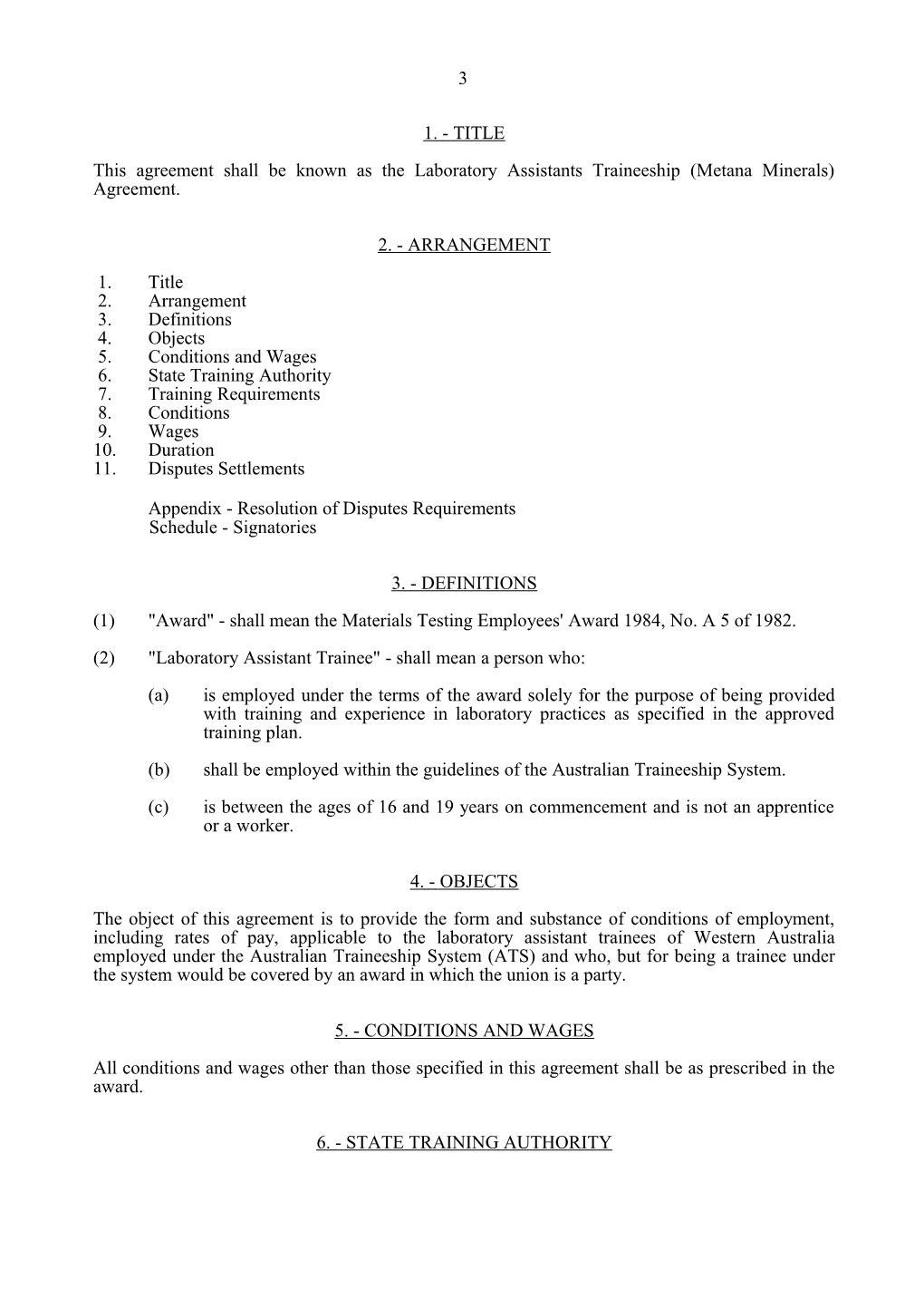 Laboratory Assistants Traineeship (Metana Minerals) Agreement
