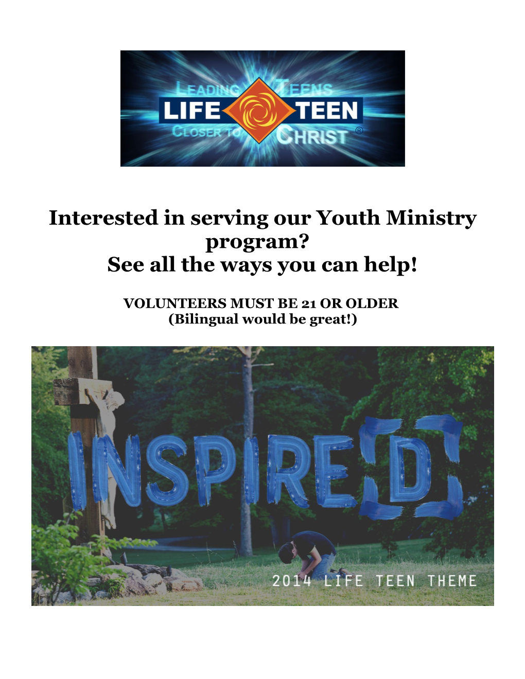 Interested in Serving Our Youth Ministry Program?