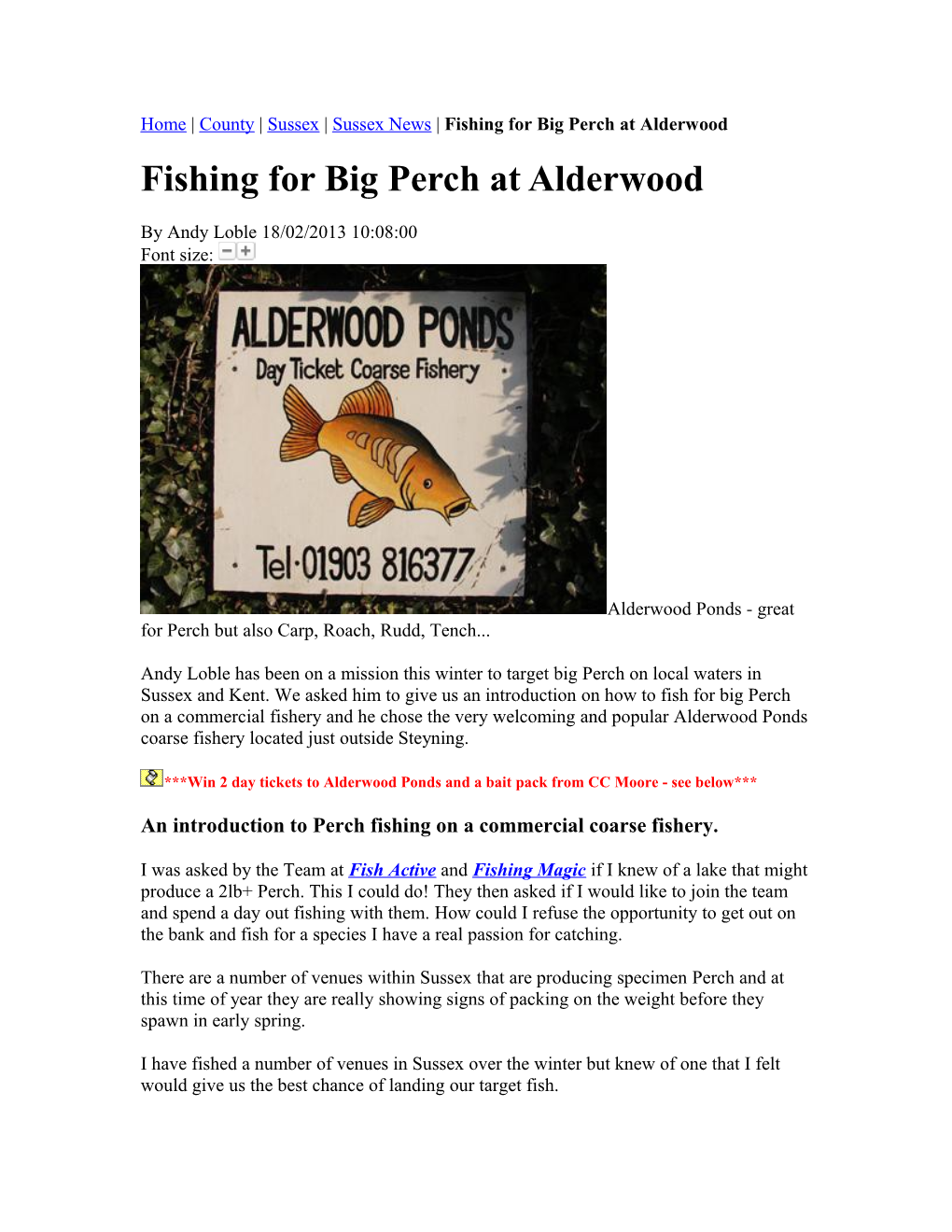 Home County Sussex Sussex News Fishing for Big Perch at Alderwood