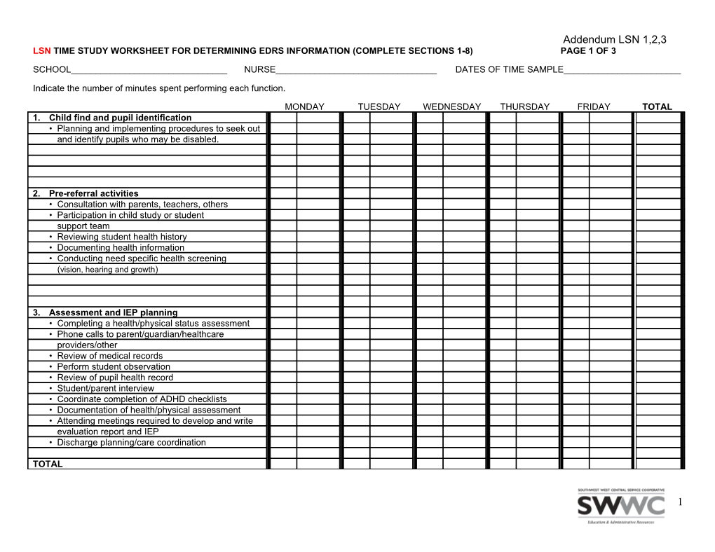 Lsn Time Study Worksheet