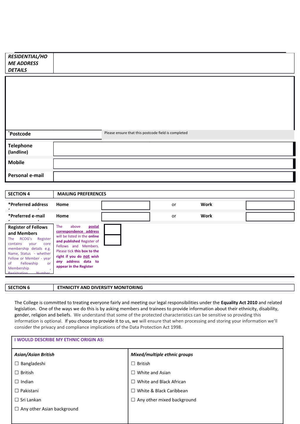 RCOG Member Register Form