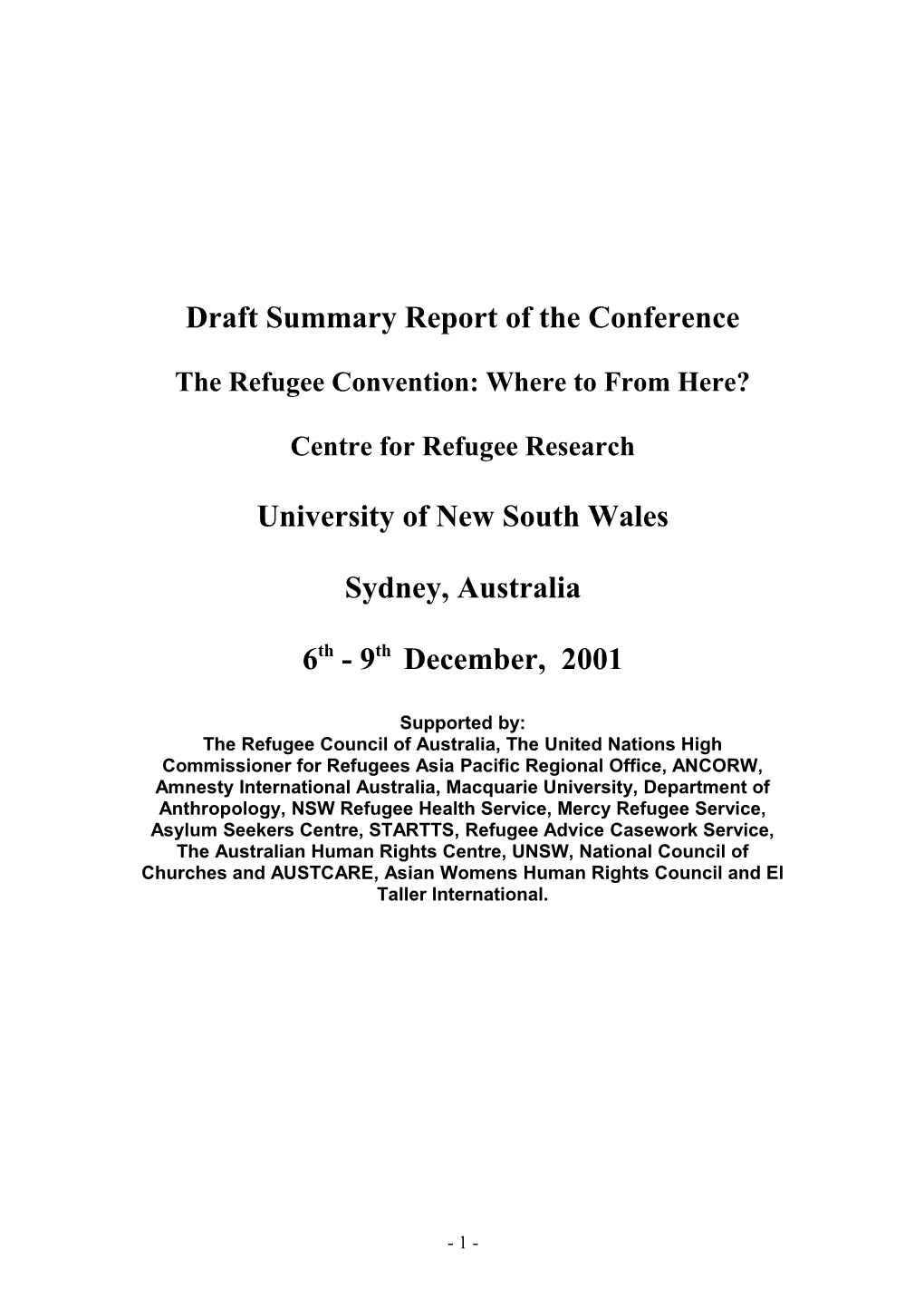 Draft Summary Report of the Conference