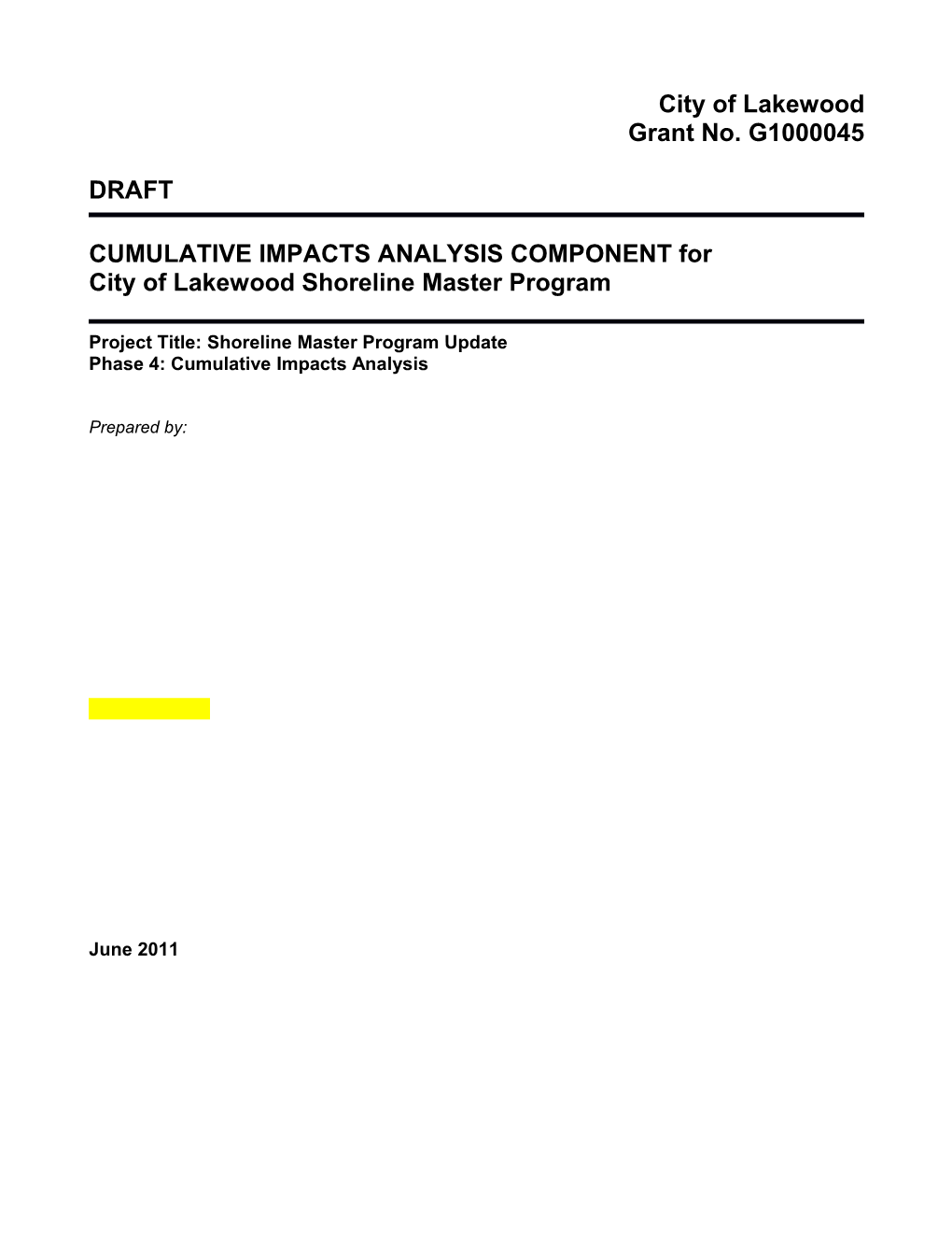 CUMULATIVE IMPACTS ANALYSIS COMPONENT For