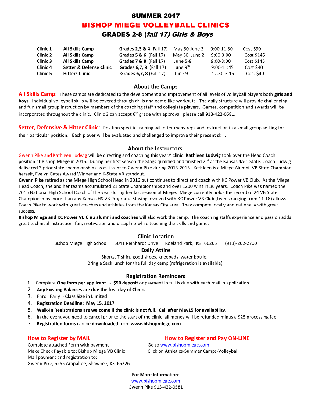 Bishop Miege Volleyball Clinics