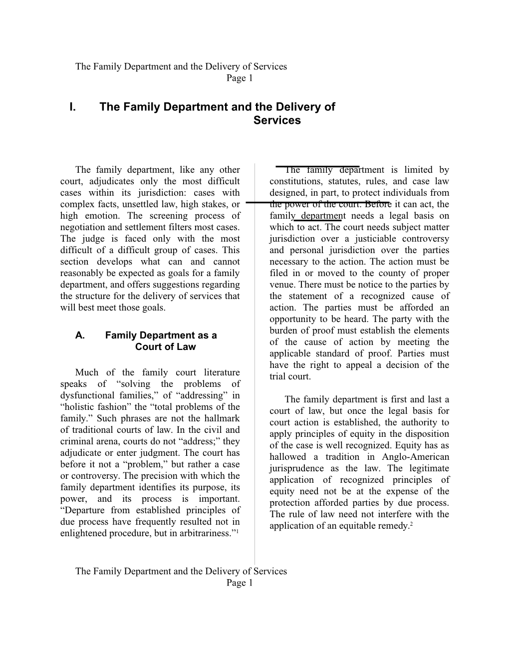 I. I the Family Department and the Del Ivery of Services
