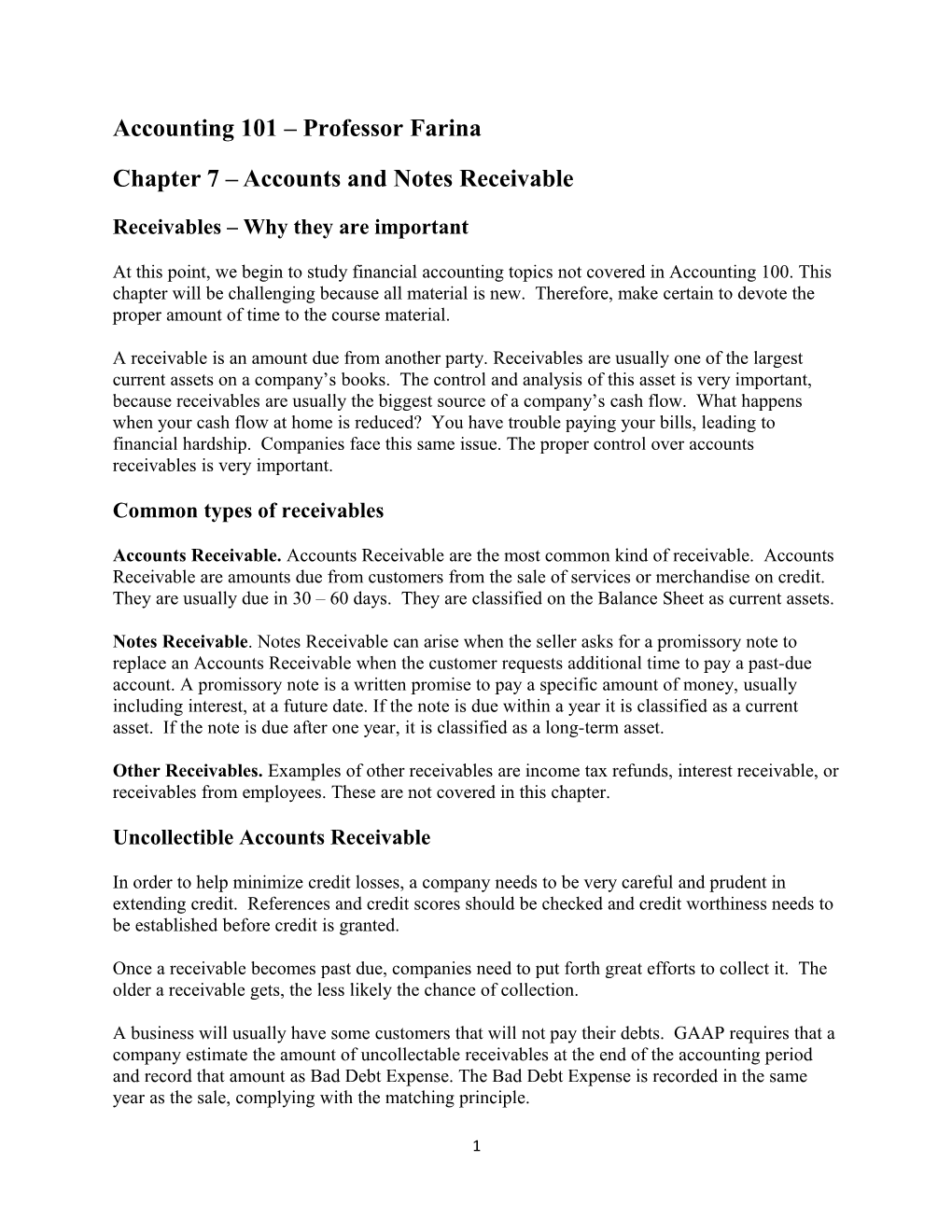 Chapter 7 Accounts and Notes Receivable