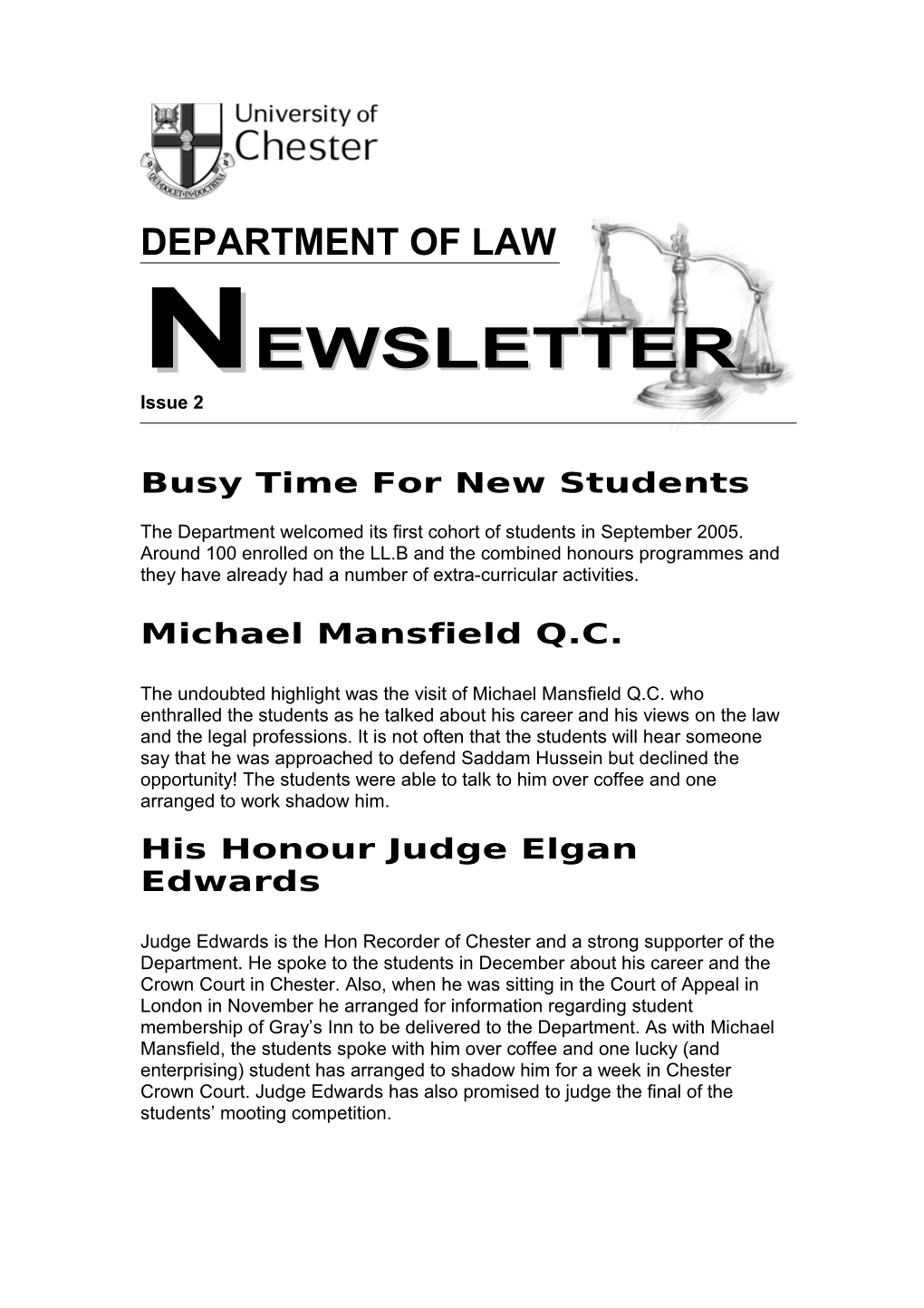 Department of Law Newsletter