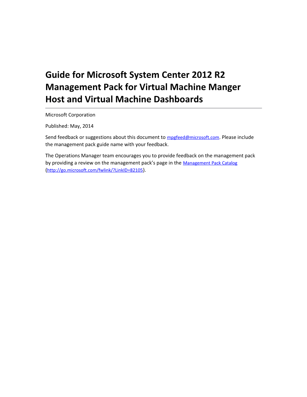 Guide for Microsoft System Center 2012 R2 Management Pack for Virtual Machine Manger Host