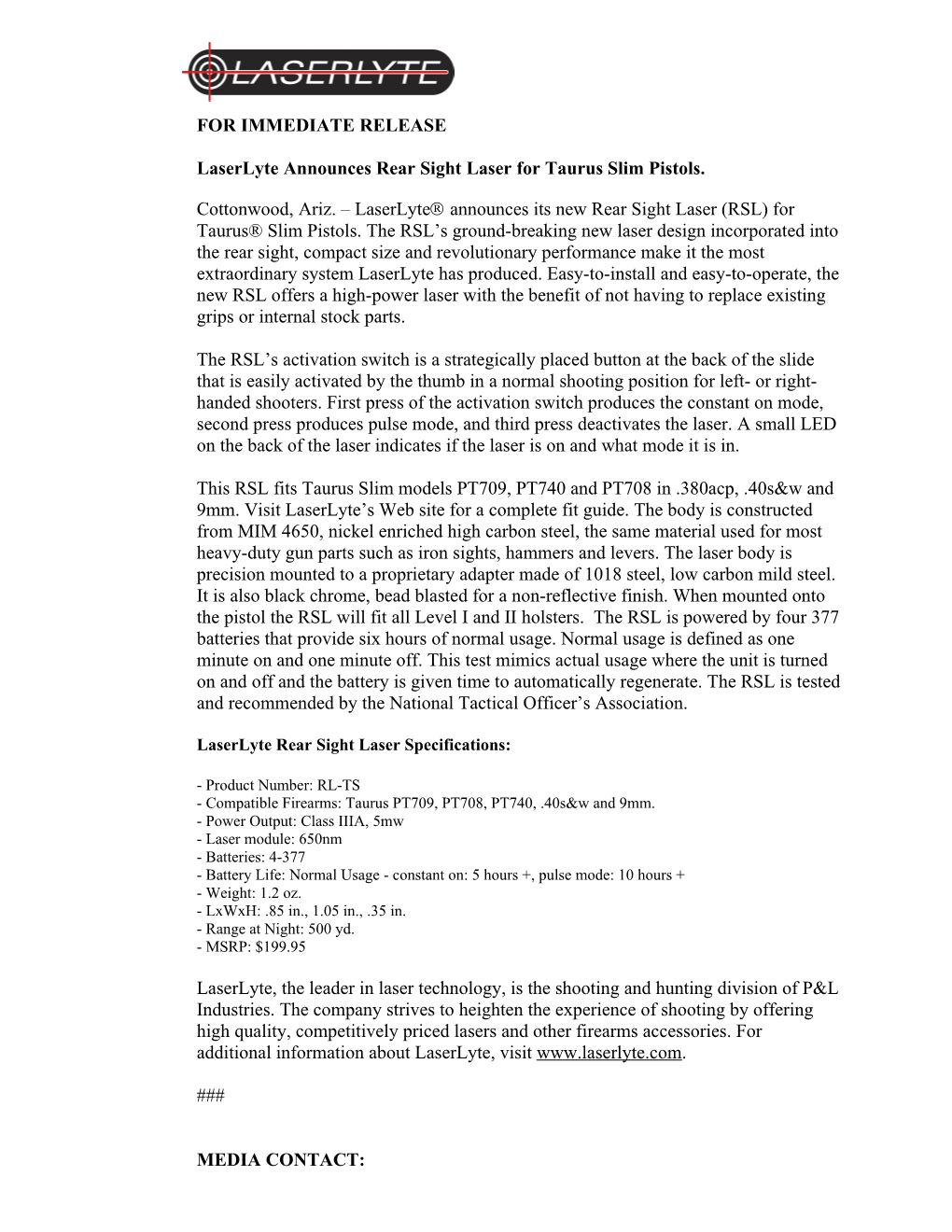 Laserlyte Announces Rear Sight Laser for Taurus Slim Pistols