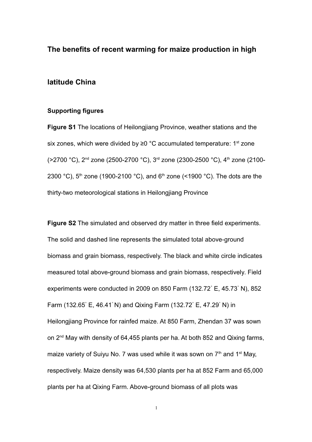 The Benefits of Recent Warming for Maize Production in High Latitude China