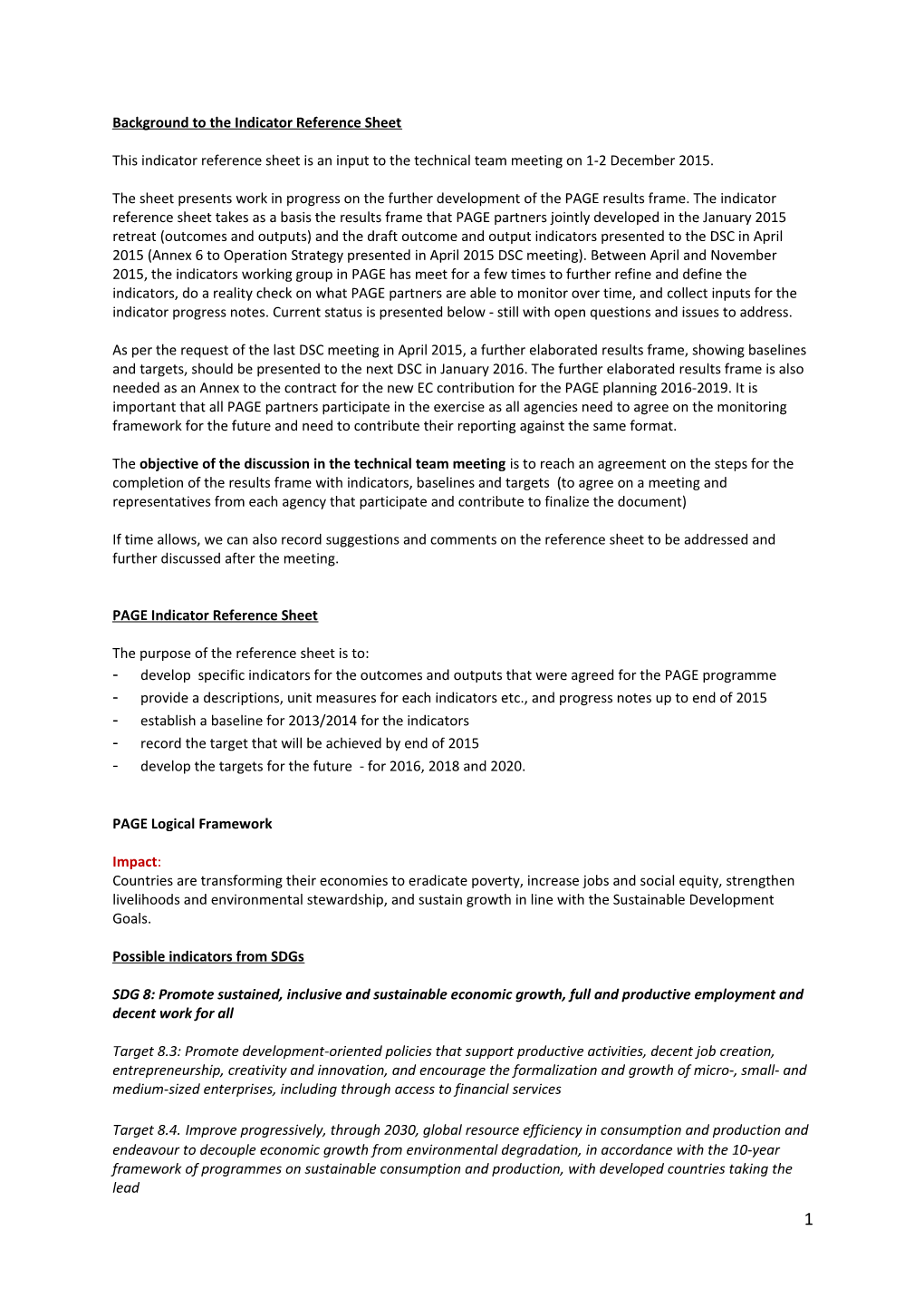 Background to the Indicator Reference Sheet