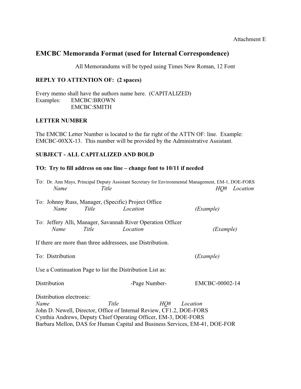 EMCBC Memoranda Format (Used for Internal Correspondence)
