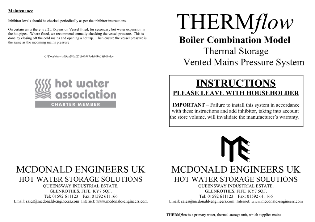 Inhibitor Levels Should Be Checked Periodicallyas Per the Inhibitor Instructions