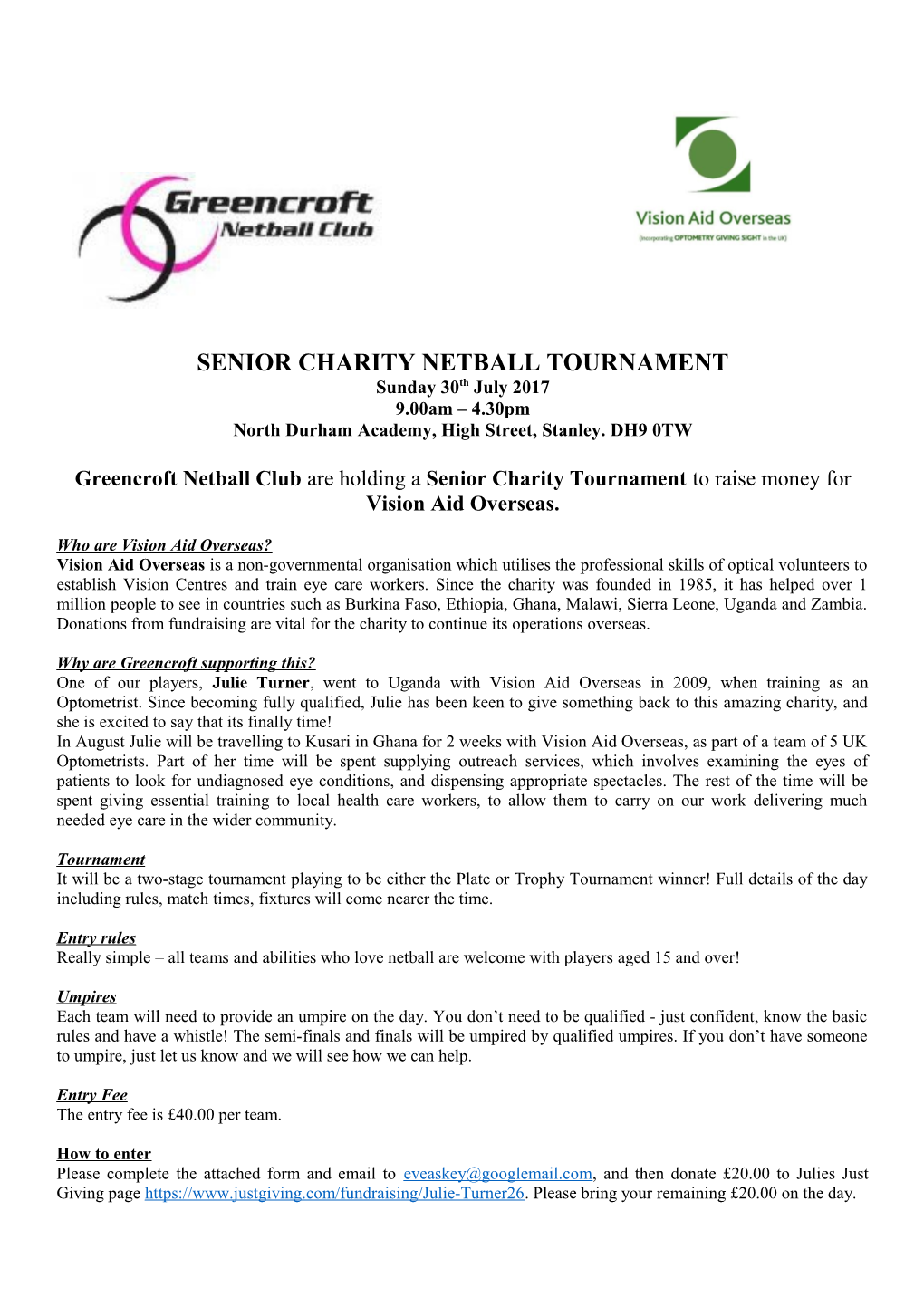 Senior Charity Netball Tournament
