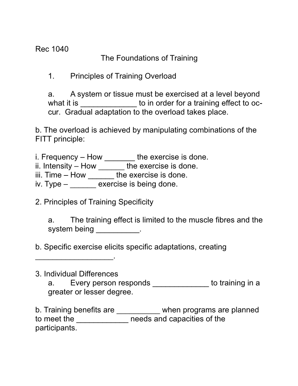 The Foundations of Training