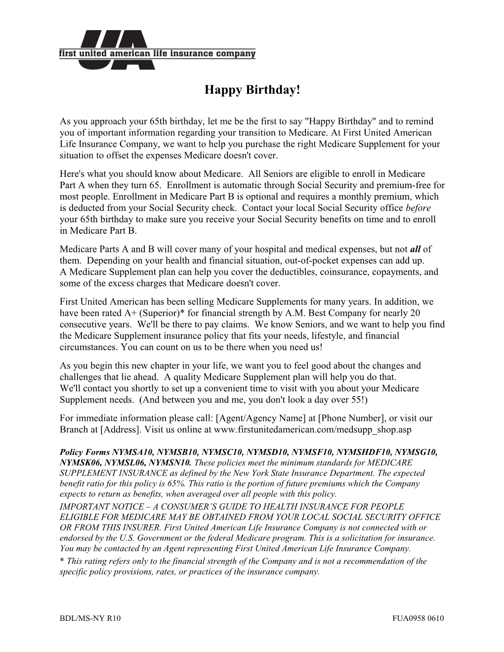 2010 First UA Birthday Letter