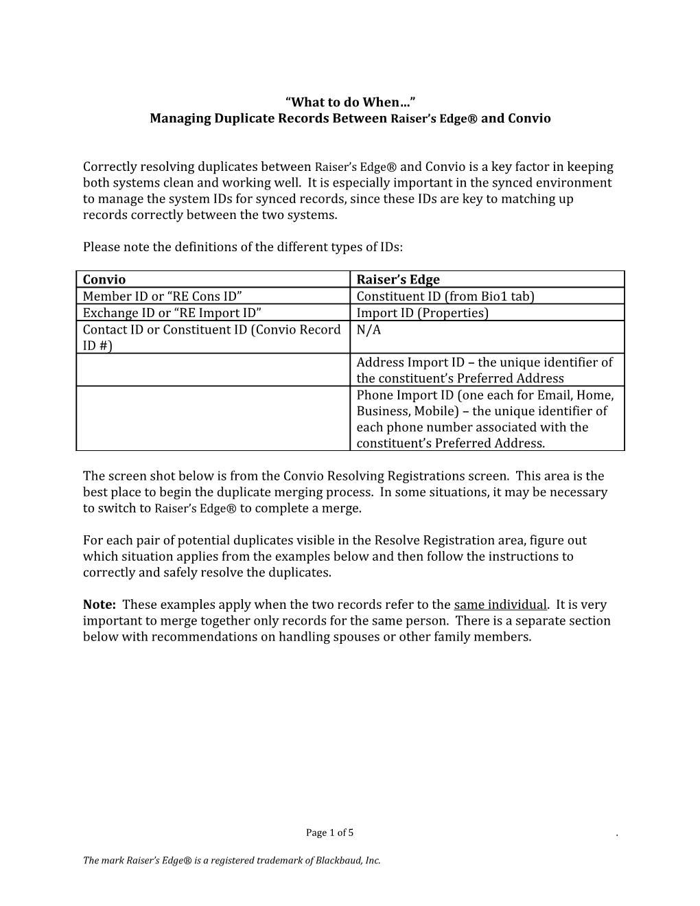 Managing Duplicate Records Between Raiser S Edge and Convio