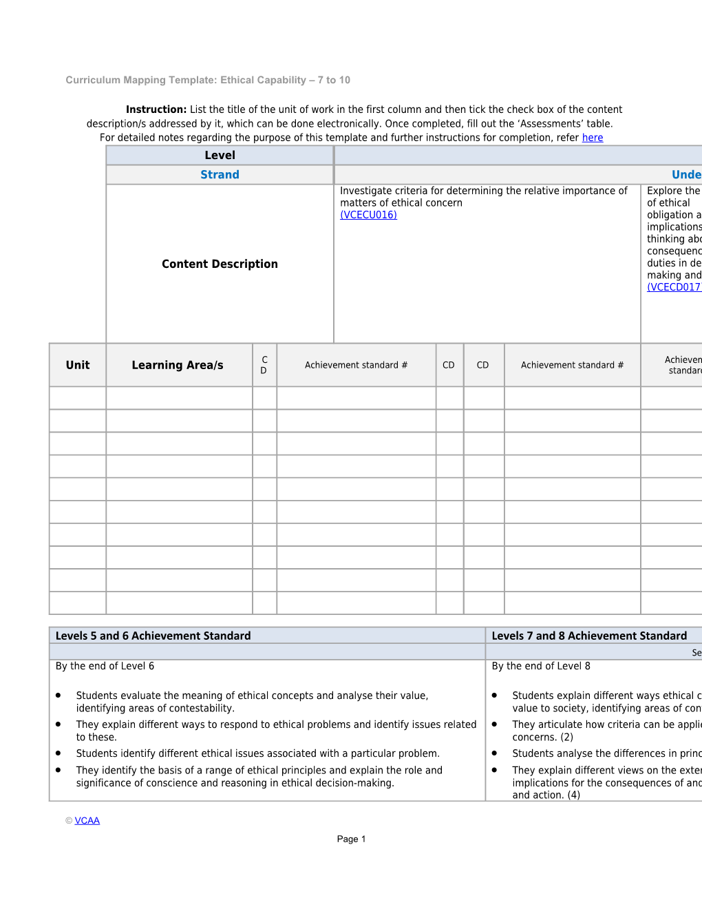 Curriculum Mapping Template: Ethical Capability 7 to 10