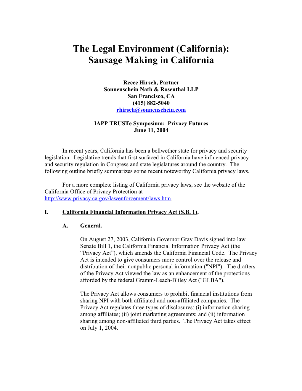 The Legal Environment (California)