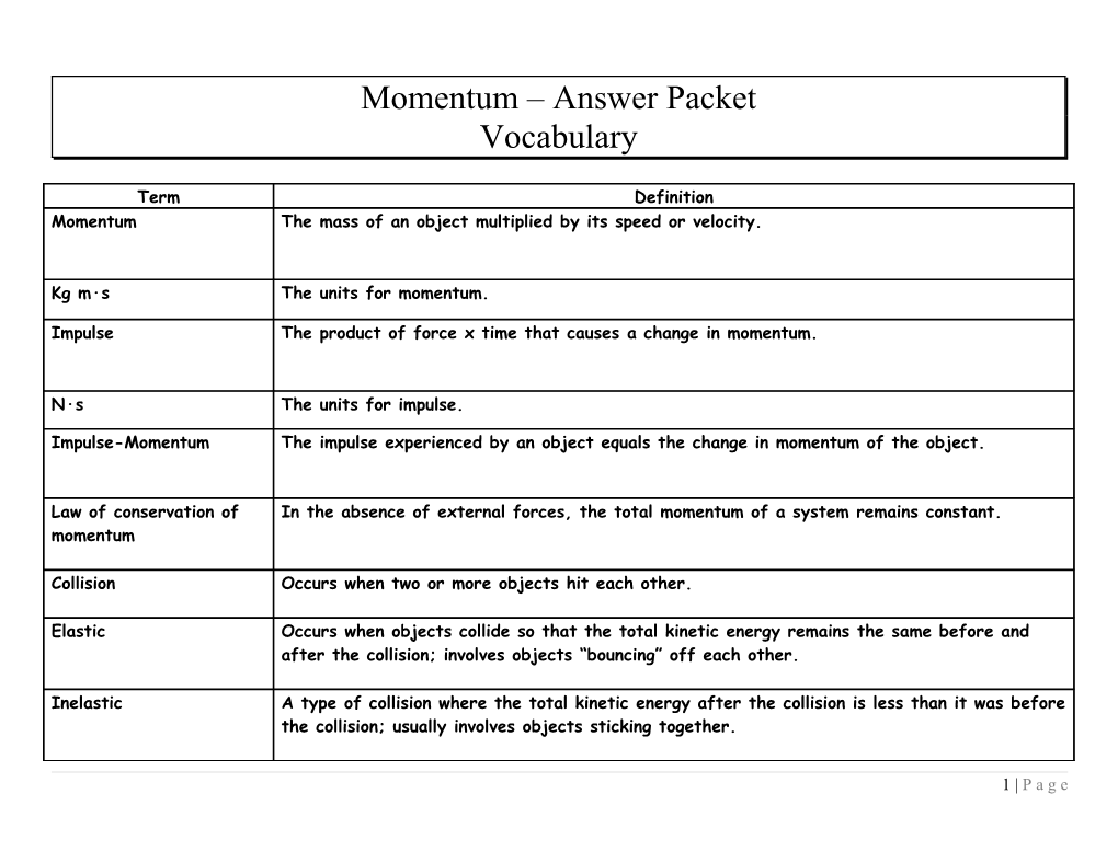 Momentum Answer Packet
