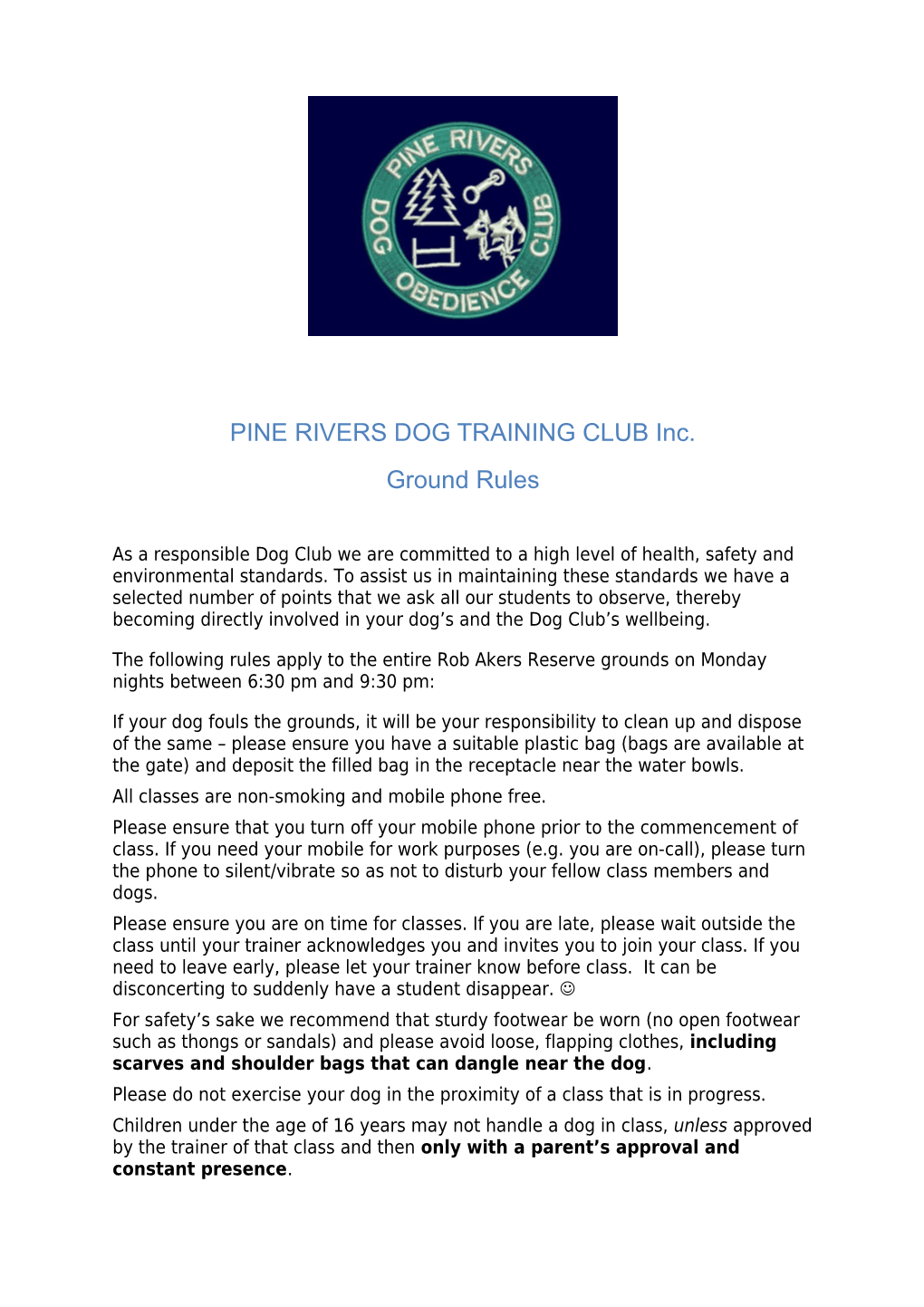 PINE RIVERS DOG TRAINING CLUB Inc