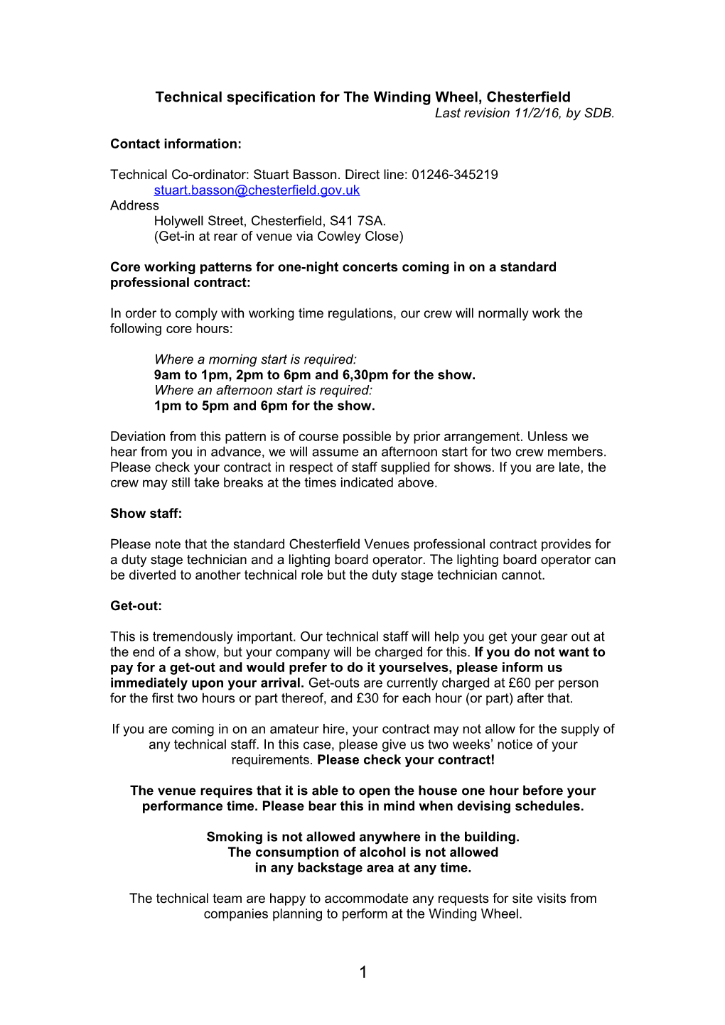 Technical Specification for the Winding Wheel, Chesterfield
