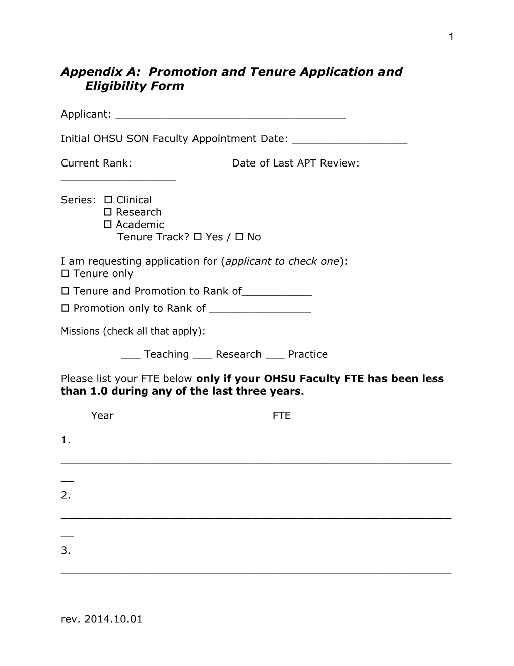 Appendix A: Promotion and Tenure Application and Eligibility Form