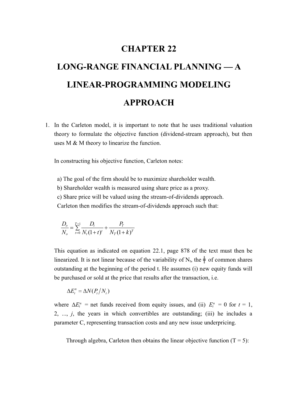 Long-Range Financial Planning a Linear-Programming Modeling Approach