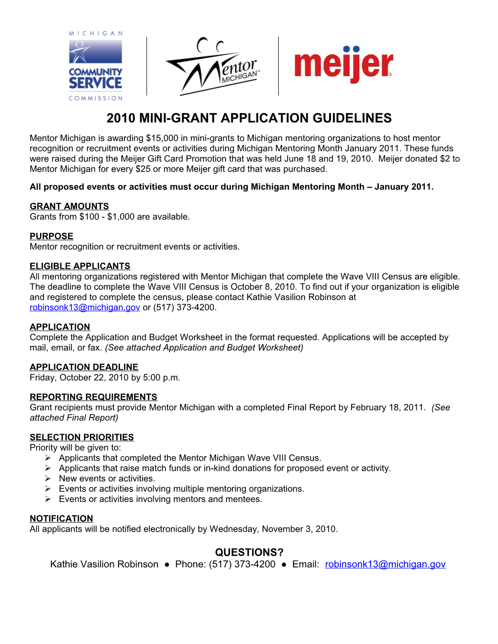 2010 Mini-Grant Application GUIDELINES