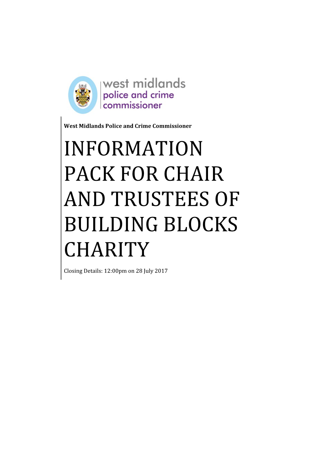 Job Pack for Chair and Trustee of Building Blocks Charity