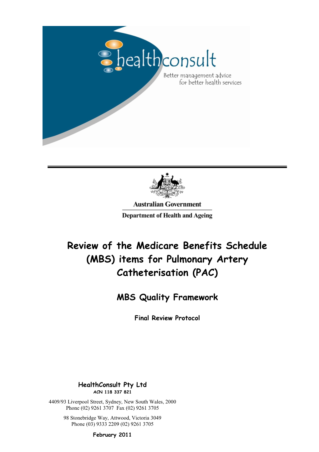 Review of the Medicare Benefits Schedule (MBS) Items for Pulmonary Artery Catheterisation