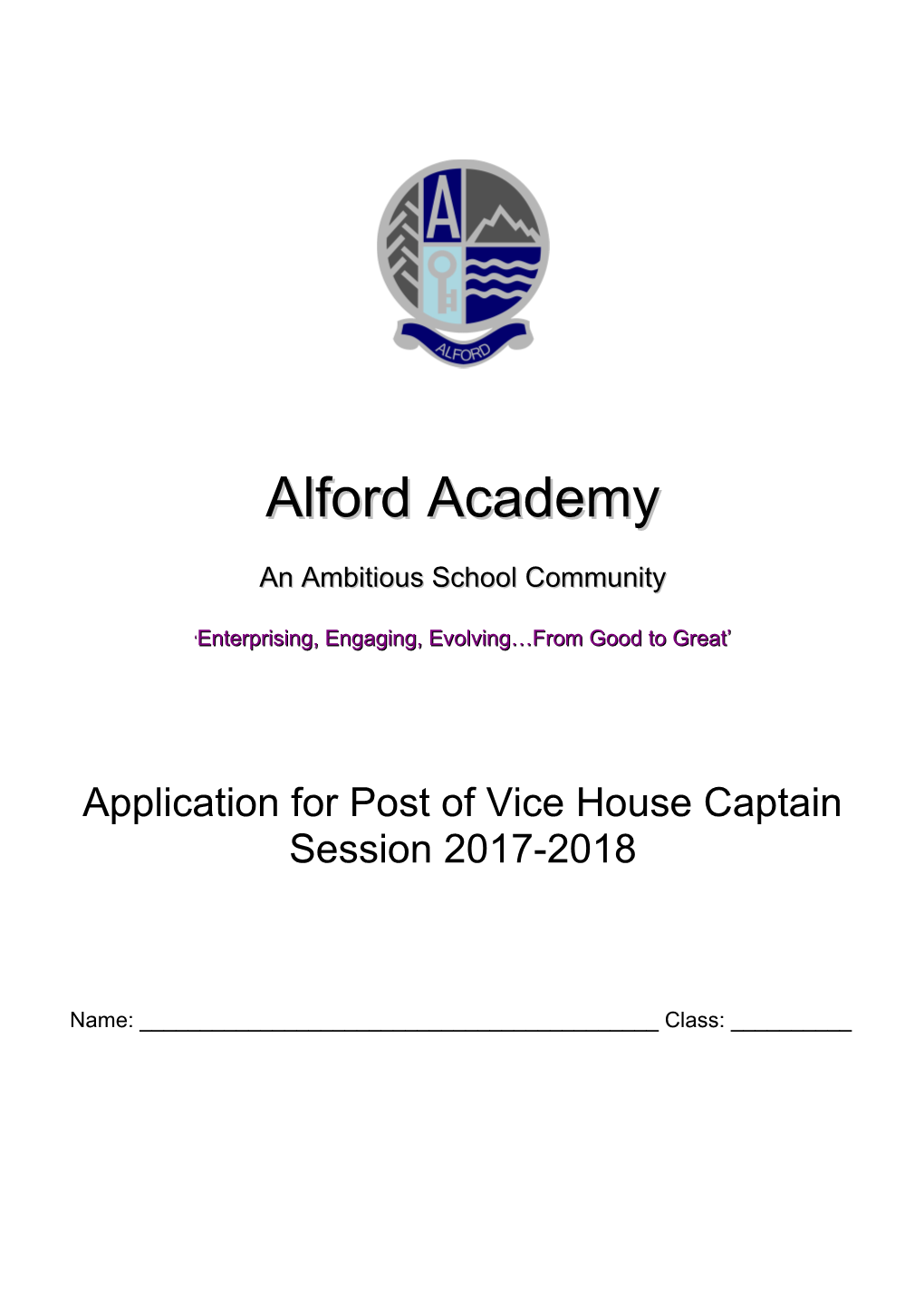 Application for Post of Vice House Captain
