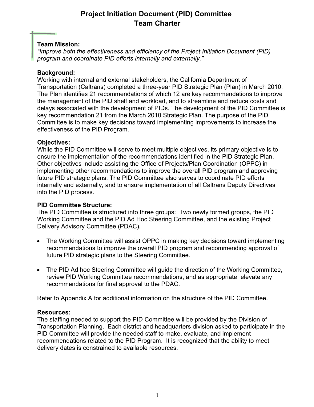 Project Initiation Document (PID) Committee