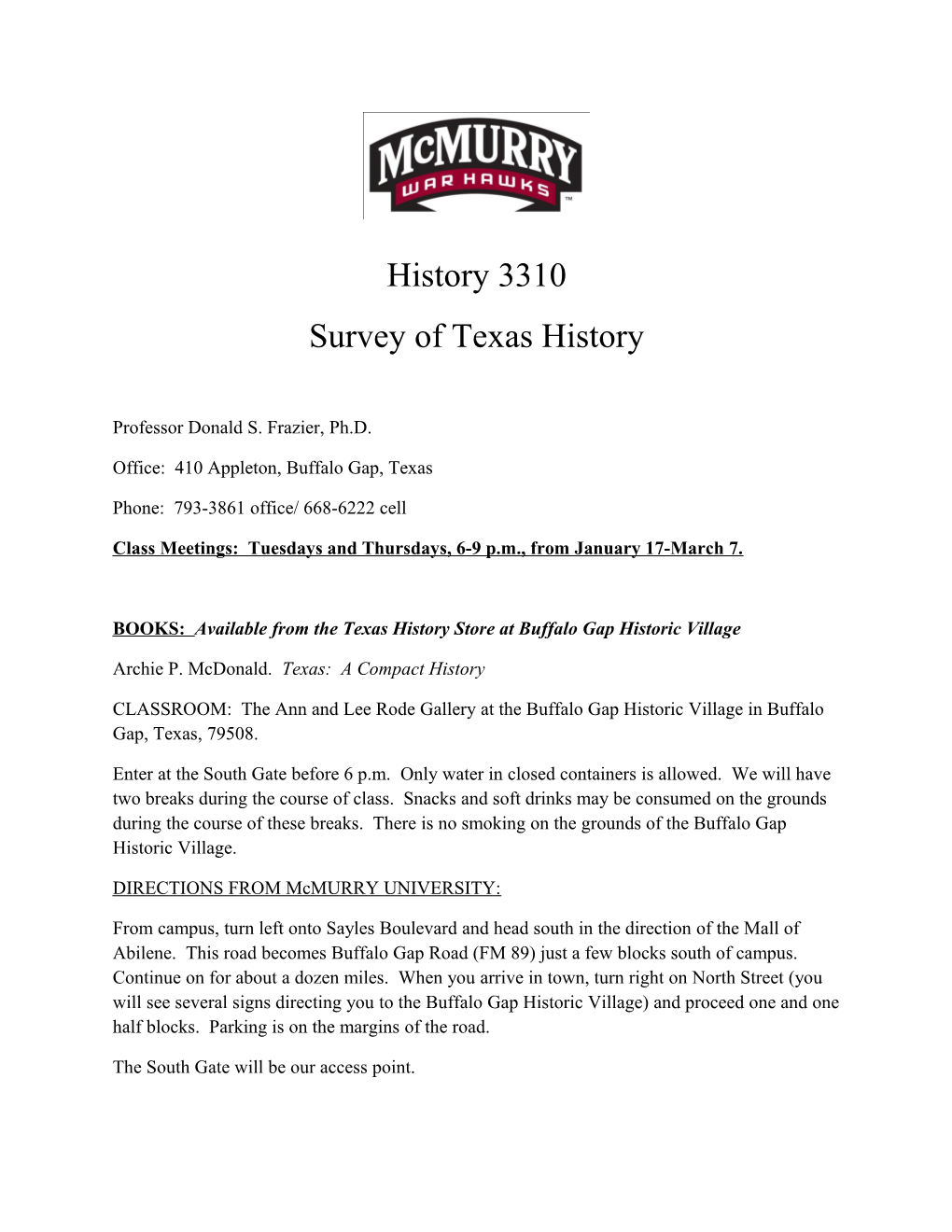 Survey of Texas History