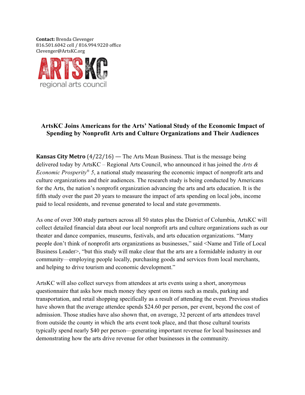 Artskc Joins Americans for the Arts National Study of the Economic Impact of Spending