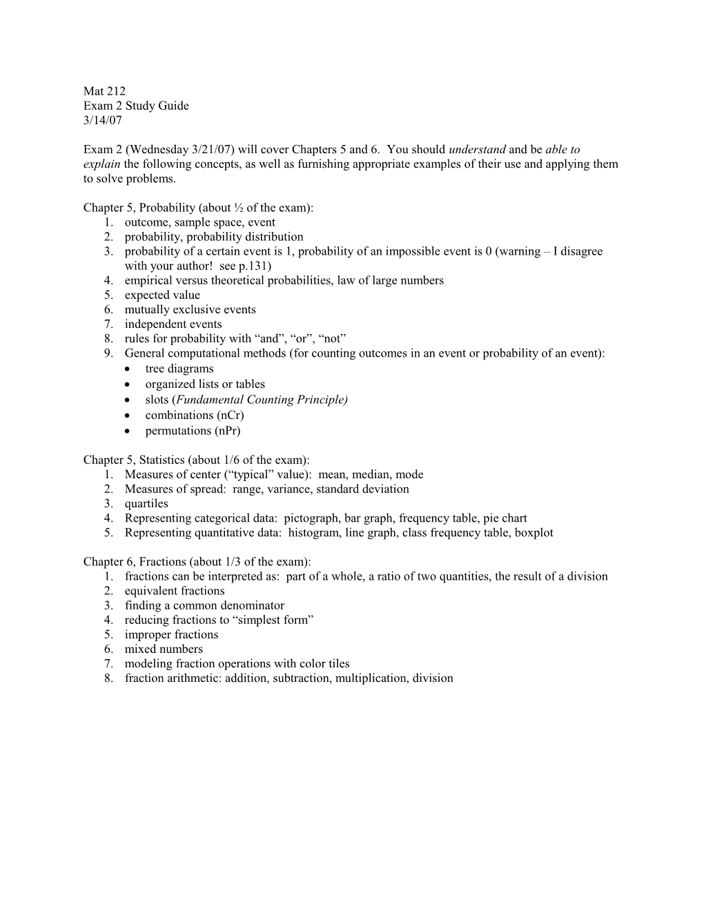 Chapter 5, Probability (About of the Exam)