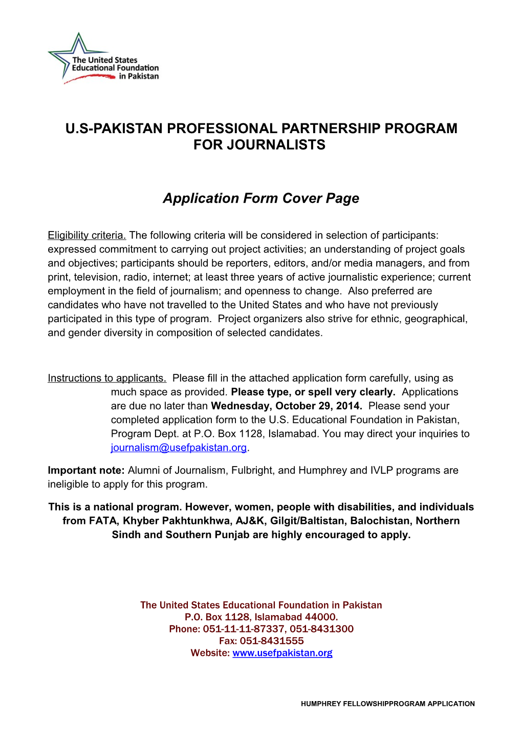 U.S-Pakistan Professional Partnership Programfor Journalists