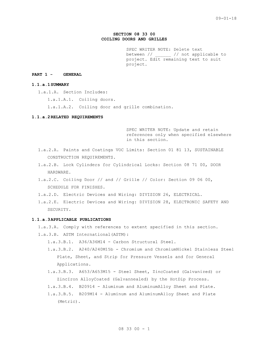 Section 08 33 00 - Coiling Doors and Grilles